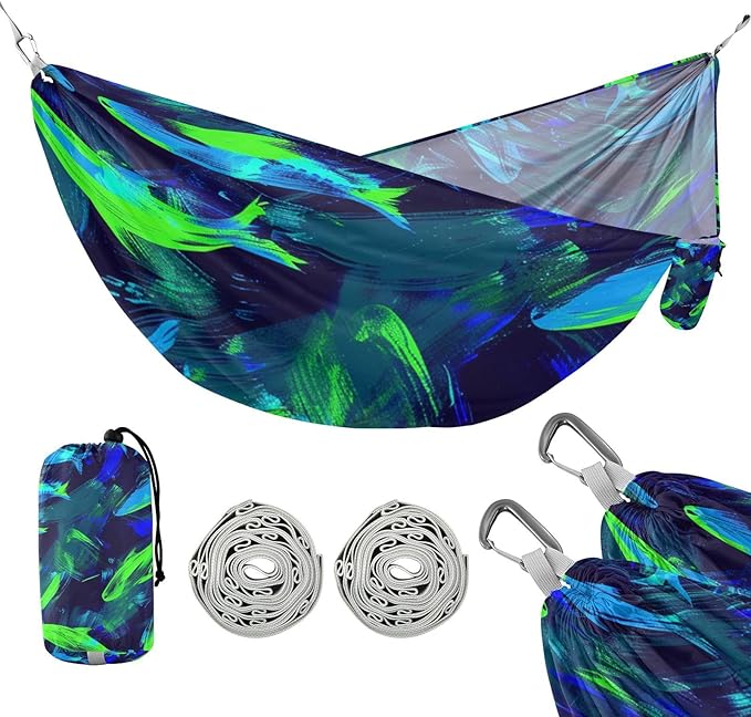 Neon Blue and Dark Green Fish 330lb Capacity Outdoor Hammock with Hanging Rope Portable Hammock for Outside Beach Patio Garden hamaca para adultos