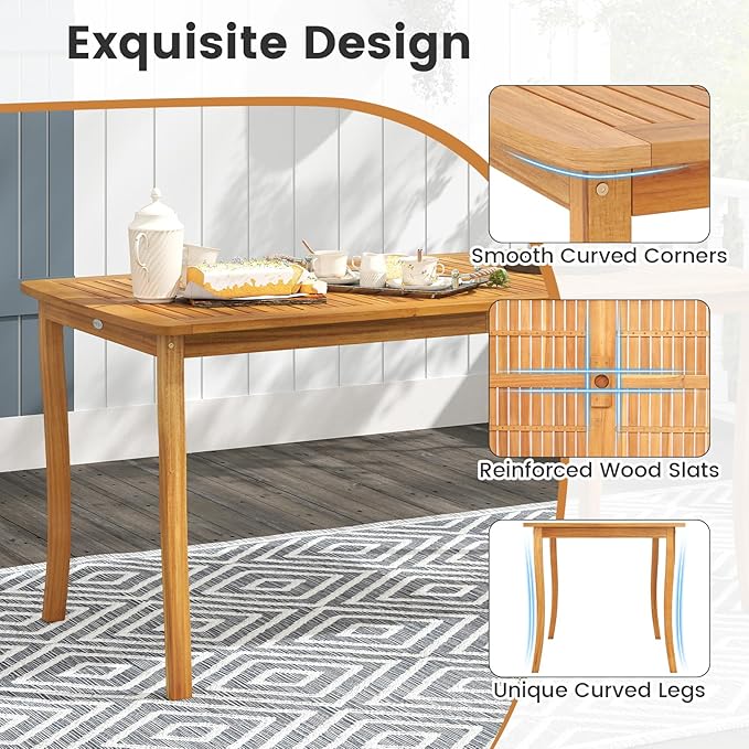 Tangkula 7 Pieces Acacia Wood Patio Dining Set, Outdoor Table and Cushioned Chairs Set with 1.97” Umbrella Hole, Outside Dining Furniture Set for Deck, Garden and Backyard