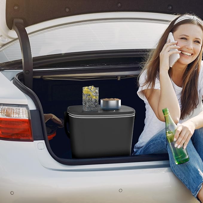 Outdoor Cooler Table, 4 Gallon, Portable, with Handle, Bottle Opener, Lift Top Lid, 3-in-1 Ice Cooler, Cocktail Patio Table for Camping, Picnic, Beach, Poolside (Black)