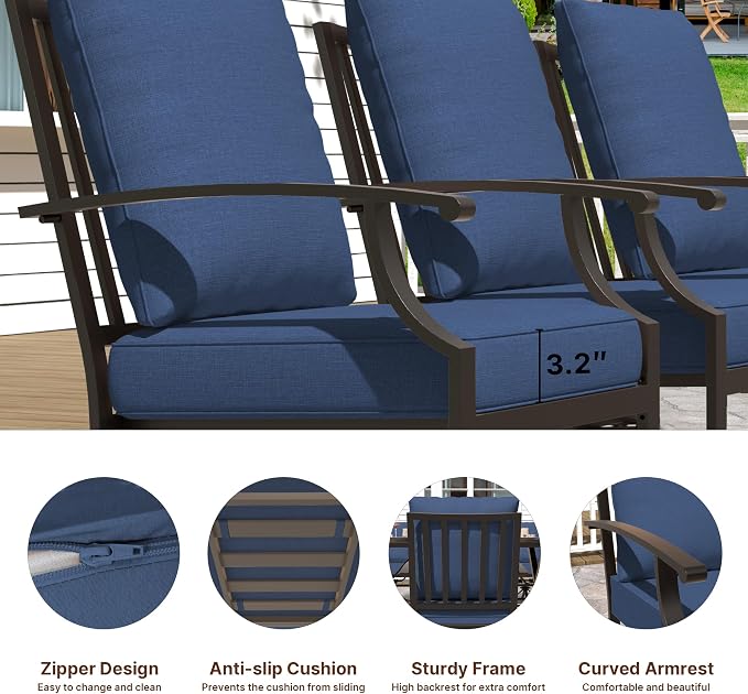 Gotland 14 Piece Outdoor Dining Set, Metal Outdoor Table and Chairs with X-Shaped Legs 1.5" Umbrella Hole, Patio Furniture Set with Waterproof Cushions, Patio Dining Sets for Backyard Deck Navy