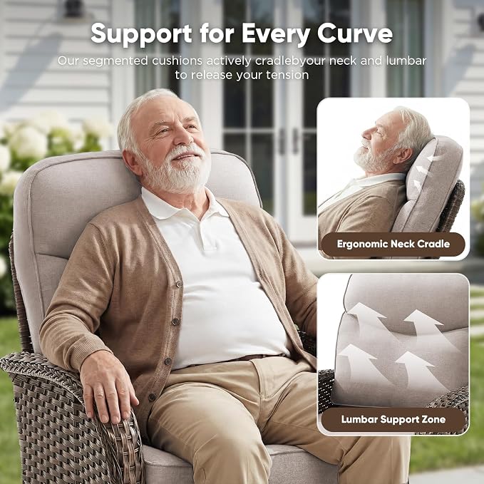 9-Piece Patio Furniture Set with Upgraded 6" Thick Cushion - High Back Outdoor Swivel Rocker Chairs Set of 2 with 3-Seater Sofa,Ottomans,Wicker Outdoor Conversation Set for Deck, Porch, Yard, Poolside