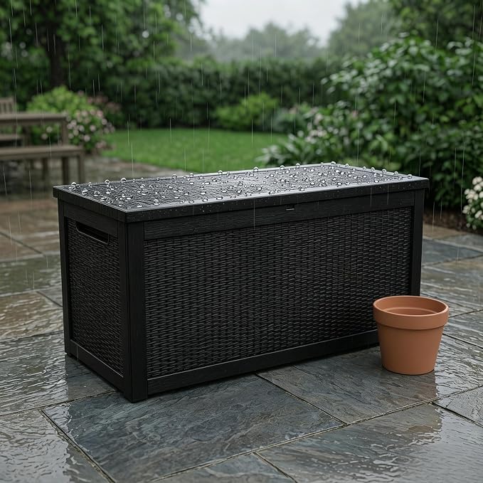 318 Gallon Large Resin Deck Box – Waterproof Outdoor Storage Chest for Patio Cushions, Garden Tools & Pool Supplies, UV-Resistant All-Weather Construction, Lockable Lid & Hydraulic Rods, Easy Assembly