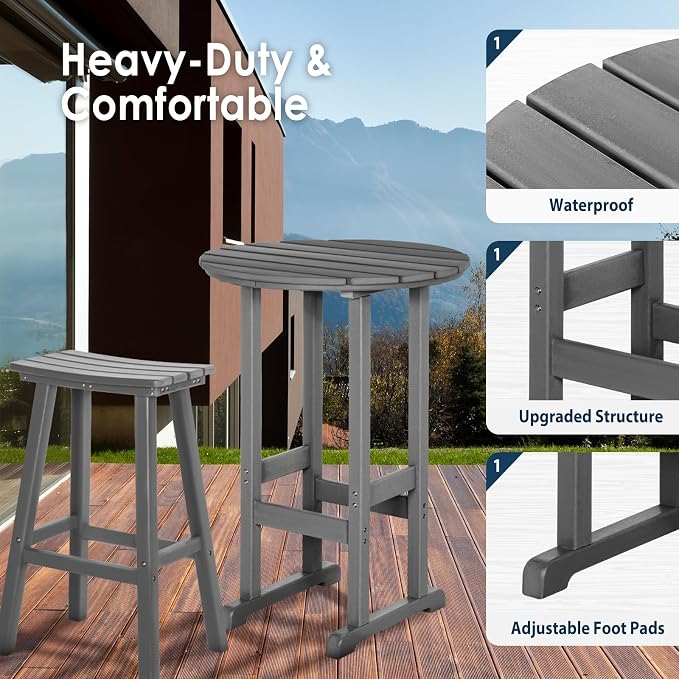 nalone Outdoor Bar Table and Chairs Set, HDPE Bar Table with Bar Stools Set of 2, Patio Table Pub Height Dining Table for Deck, Porch, Backyard, Garden