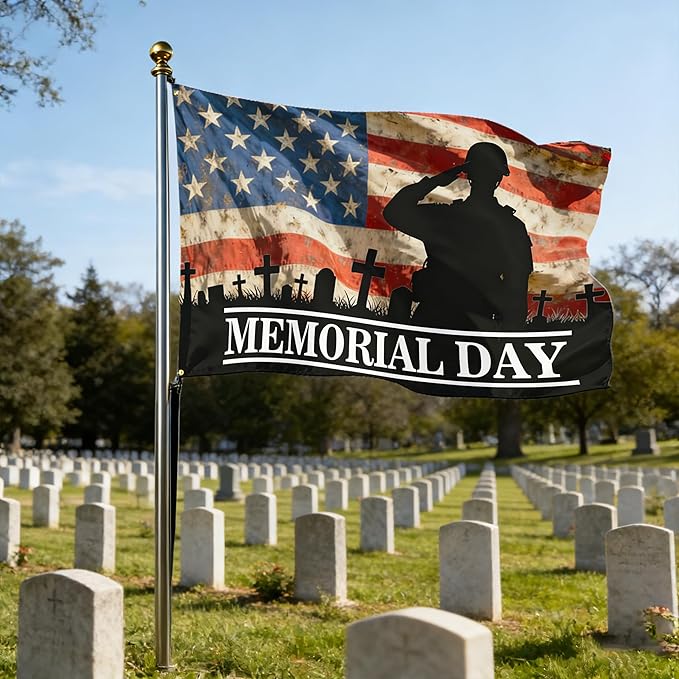 Memorial Day Flag 3x5 Ft Outdoor Double Sided Mirror Printed 4th of July Patriotic Flag Veterans Day Banner for Indoor Outdoor House Yard with 2 Grommets