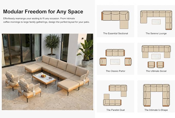 PURPLE LEAF Patio Furniture Set Outdoor Conversation Sets with Fade-Resistant Cushions and Coffee Table 10 Pieces Aluminum Modern Wicker Sofa Chairs for Balcony Yard Garden, Khaki