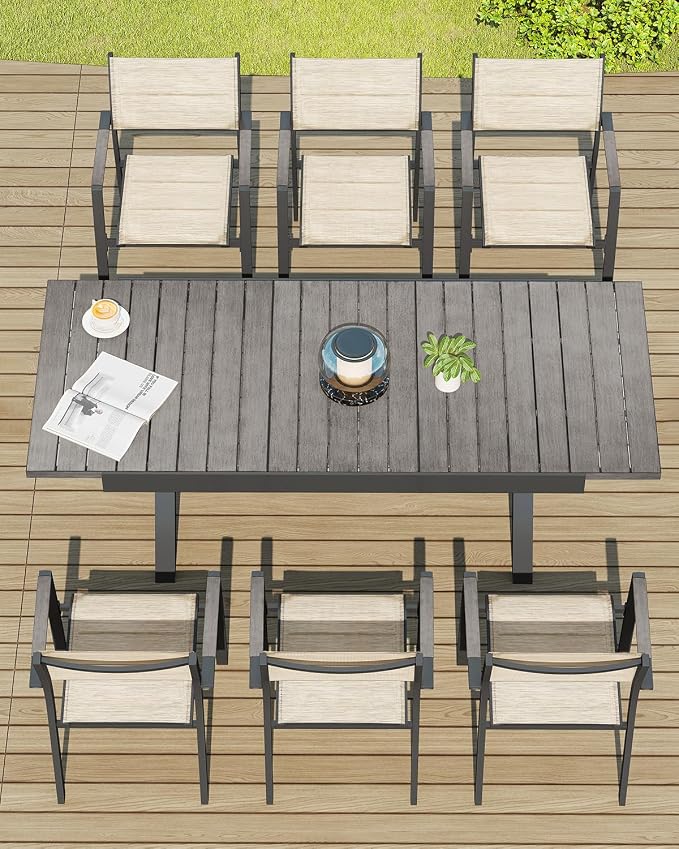 2-Piece Patio Stackable Dining Chairs, Never-Rust Aluminum Outdoor Stackable Patio Chairs, Outdoor Dining Chair Set of 2 with Double-Layer Thickened Textilene for Deck, Garden, Pool, Limed Oak