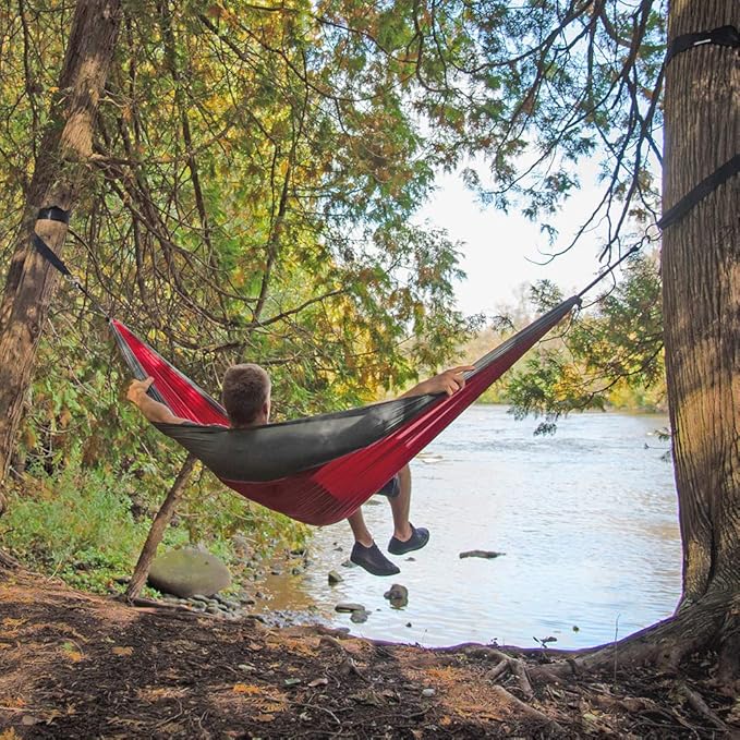 Vivere Double Parachute Camping Hammock, Includes Stuff-Sack (Crimson/Grey)
