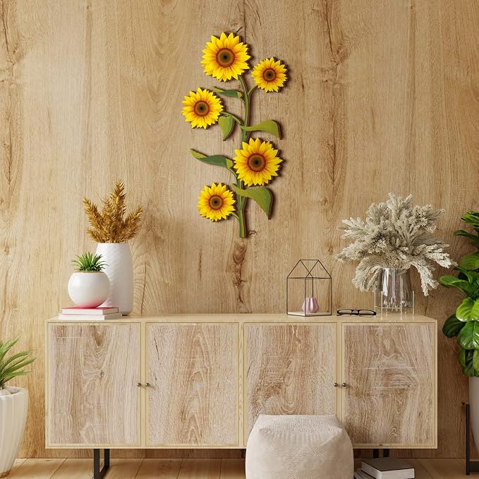 Ferraycle Wooden Sunflower Wall Decor Hanging Sunflower Outdoor Decor Rustic Flower Wall Art Yellow Large Farmhouse Wooden Signs for Indoor Bathroom Porch Patio Bedroom Accessories