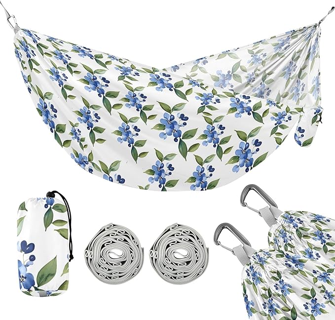 Camping Hammock Outdoor Hammocks for Outside Forget-me-not Beach Trees Portable Lightweight with Pockets Tree Straps Indoor