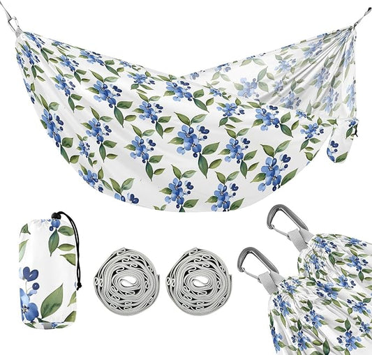 Camping Hammock Outdoor Hammocks for Outside Forget-me-not Beach Trees Portable Lightweight with Pockets Tree Straps Indoor