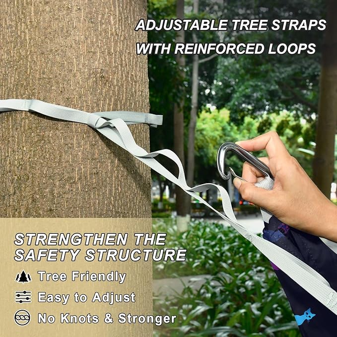 Camping Hammock Outdoor Hammocks for Outside Cat Silhouette Beach Trees Portable Lightweight with Pockets Tree Straps Indoor