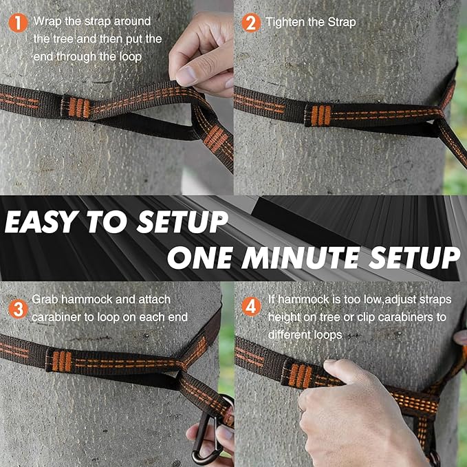 PeakPursuit Camping Double Hammock, Portable Hammock with Tree Straps, Tree Hammocks, Perfect for Outside Indoor Hiking Beach Backpack Travel, Black