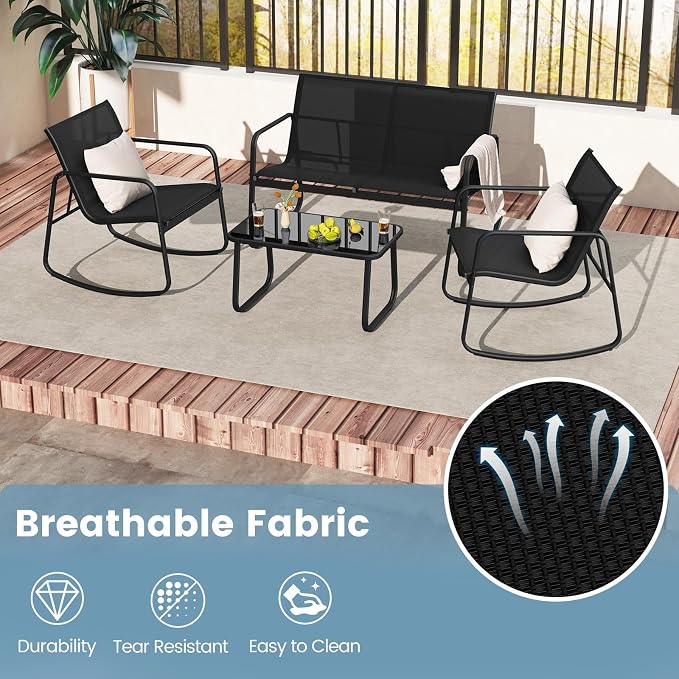 HAPPYGRILL 8 Piece Patio Rocking Bistro Set with 4 Rocking Chairs, 2 Loveseat & 2 Coffee Table, Outdoor Conversation Furniture Set for Garden Poolside Balcony (2)