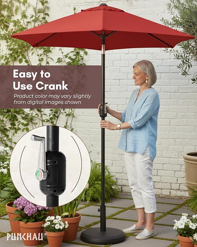 6 Ft Outdoor Patio Umbrella, Easy Open/Close Crank and Push Button Tilt Adjustment - Wine Red Burgundy Market Umbrellas