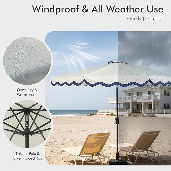 Weaxty 10FT Patio Umbrella, Trendy Color Scalloped Edge, UV-Resistant Canopy Outdoor Table Market Umbrella, Tilt Adjustment, Crank, Heavy-duty 8 Ribs for Backyard Poolside Deck Beach Lawn Backyard