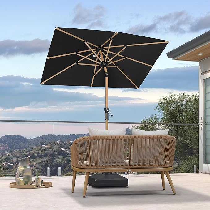PURPLE LEAF 4' x 6' Market Umbrella Patio Umbrella Outdoor Table Umbrella Aluminum with Push Button Tilt & 8 Sturdy Ribs and Crank Rectangular for Pool Backyard Beach, Black