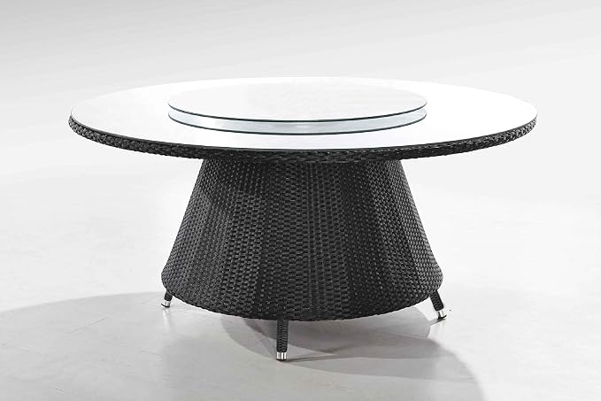 Manhattan Comfort Nightingdale 7 Piece Outdoor Dining Set with Round Glass Lazy Susan | Includes 6 Rattan Chairs, Water-Repellent Cushions and Toss Pillows, Patio Furniture, Black/Red/White
