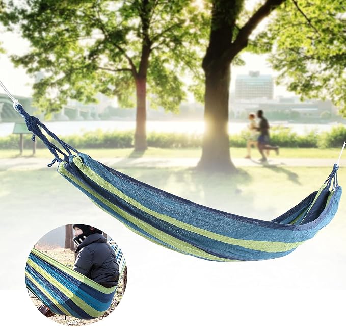 Portable Single Double Camping Hammock, Outdoor Garden Hammock, High Strength Lightweight Travel Hammock with Storage Bag for Hiking Backpacking and Backyard Relaxation (Blue)