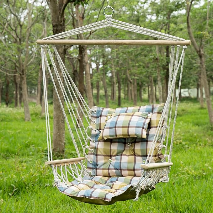 Backyard Expressions Extra Padded Reversible Hanging Rope Swing - Max 275 Lbs - Wooden Spreader Bar - for Any Indoor or Outdoor Spaces