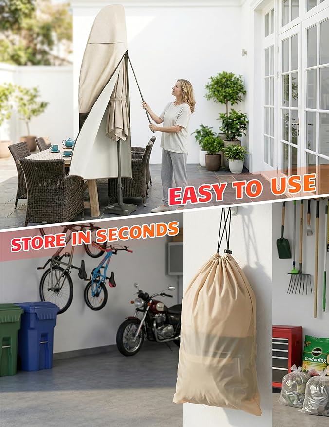 Vailge Patio Umbrella Cover for Offset Umbrella 7-11.5 Feet, 600D Oxford Outdoor Umbrella Cover Waterproof Windproof, Patio & Outdoor Umbrella Cover with Support Pole, Storage Bag