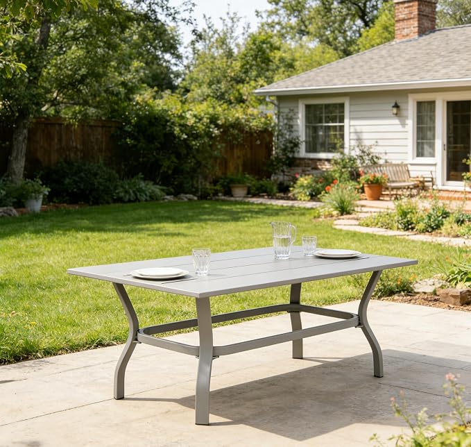 Aluminum Outdoor Patio Coffee Table for for Deck, and Poolside (Pearl Gray, All-Aluminum)