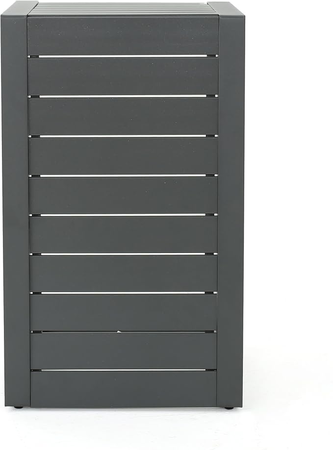 C-Shape Outdoor Side Table, Weather Resistant Aluminum Patio End Table, Slatted Design C Table for Sofa, Couch, Poolside, Balcony, Dark Gray