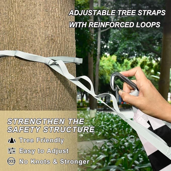 Stripes Black White Peach 330lb Capacity Outdoor Hammock Rope Hammock for Outside Beach Patio Garden hamacas para adultos 2 Personas