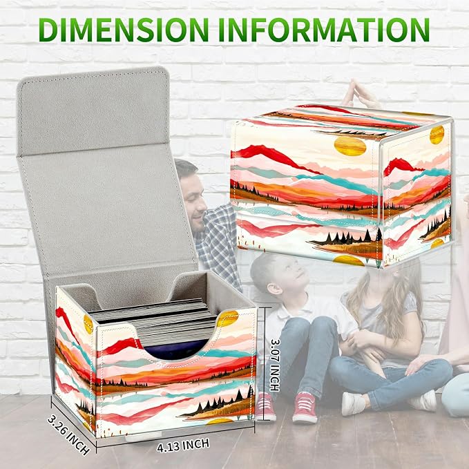 Card Deck Box for MTG, Cards Storage Box Fits 120+ Sleeved, Leather Small Size Strong Magnetic Closing Card Case for Board Games Magic TCG CCG Baseball Collection, Pink Range Moon