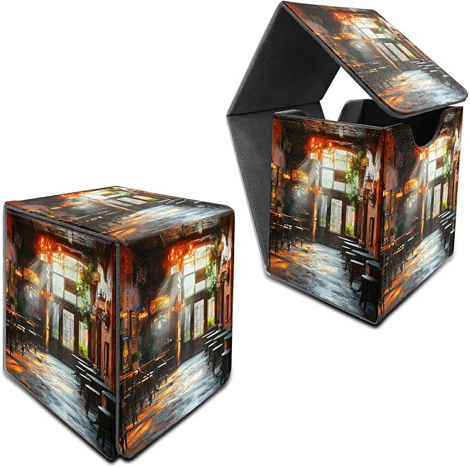 Vintage Book Dining Tube Card Deck Box for MTG, Personalized Card Storage Case Fits 120+ Sleeved Cards, Premium Leather TCG Box with Strong Magnetic Closure for Magic, PTCG, Baseball Cards