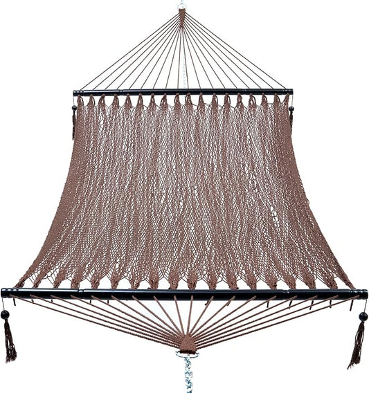 PNAEUT Double Rope Hammocks for Outside, Handwoven Double Caribbean Hammock with Spreader Bar for Outdoor Indoor, Max 600 lbs Capacity (Mocha)