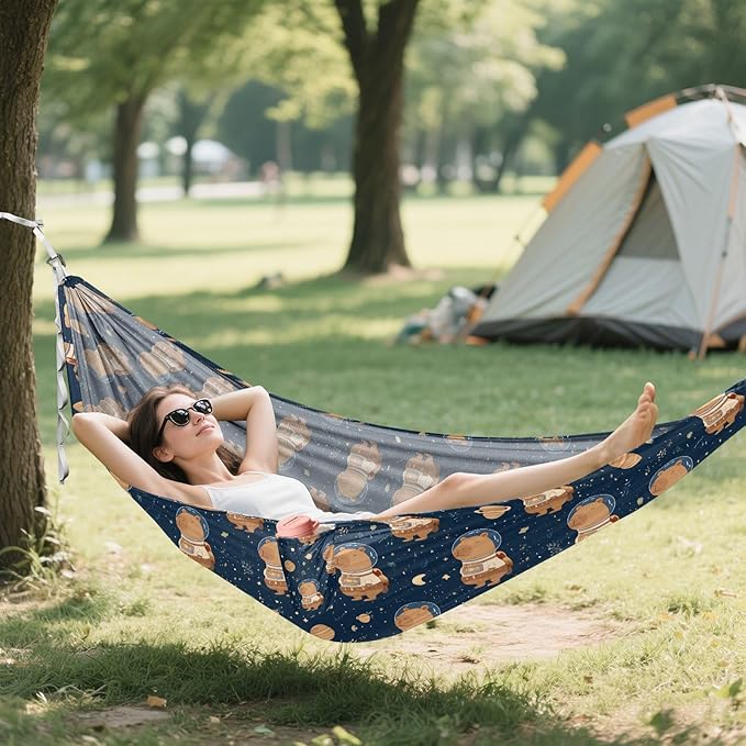 Camping Hammock Outdoor Hammocks for Outside Astronaut Capybara Beach Trees Portable Lightweight with Pockets Tree Straps Indoor