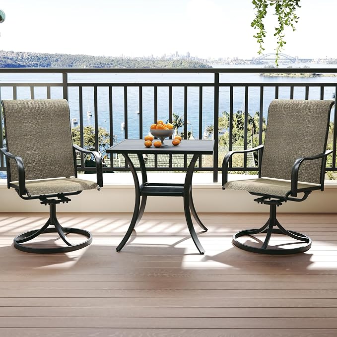 Anmutig 3-Piece Outdoor Patio Dining Set, 27.5" Square Table with 2 Swivel Rocking Patio Chairs Furniture Set for Kitchen Garden, Backyard, Light Tan