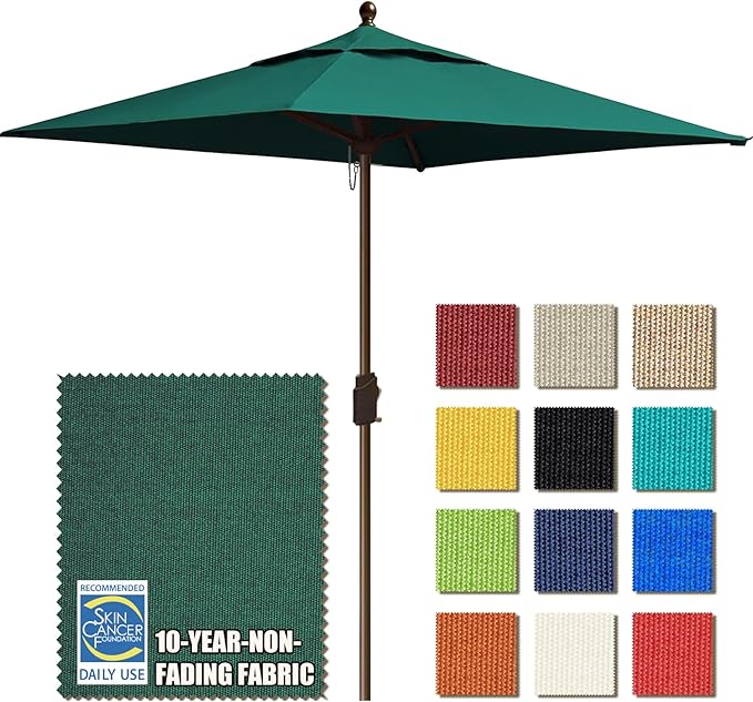 EliteShade USA 10-Year-Non-Fading 6x6Ft Square Market Patio Umbrella, UPF 50+ UV Protection Performance Sun Umbrella, Heavy Duty Commercial Grade Outdoor Table Umbrella with Crank, Windproof Vented Top for Garden, Pool, Deck and Outdoor Playsets, Fores...