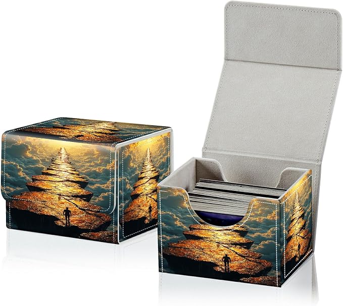 Card Deck Box for MTG, Cards Storage Box Fits 120+ Sleeved, Leather Small Size Strong Magnetic Closing Card Case for Board Games Magic TCG CCG Baseball Collection, Cloud Stone Man