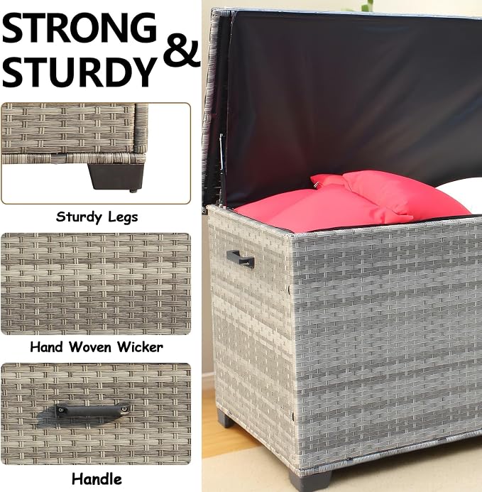 148 Gallon Deck Box Storage, Large Outdoor Weatherproof Storage Box with Lid,Wicker Outdoor Cushion Storage Box for Porch,Patio,Garden,Poolside,Tools,Toys (Light Grey, 55.50 Inch)