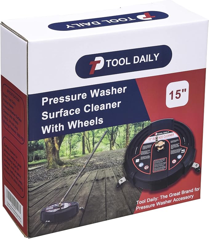 Tool Daily 15 Inch Pressure Washer Surface Cleaner with 3 Wheels, 2 Extension Wands, Surface Cleaner for Pressure Washer Attachment for Concrete, Driveway, Sidewalk, Patio, 3600 PSI