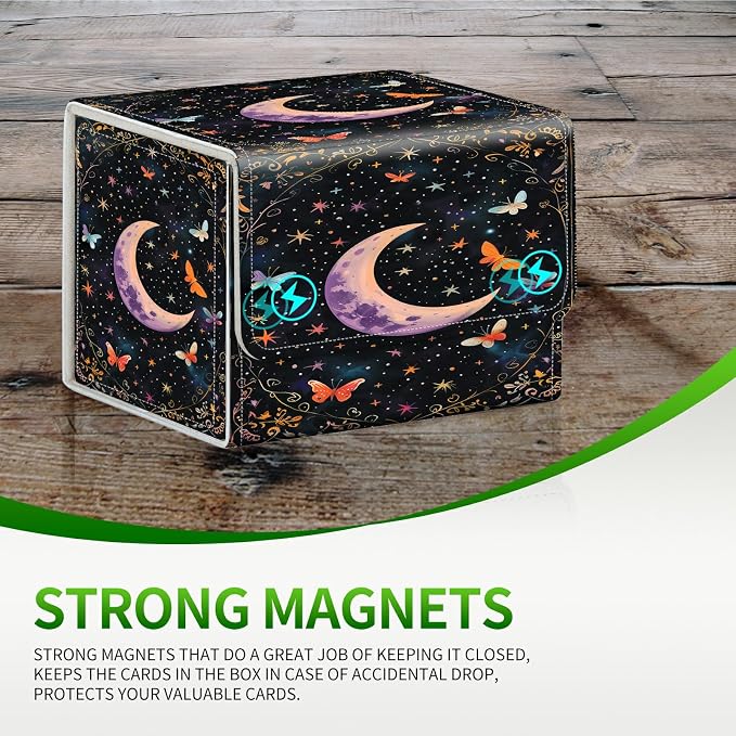 Card Deck Box for MTG, Cards Storage Box Fits 120+ Sleeved, Leather Small Size Strong Magnetic Closing Card Case for Board Games Magic TCG CCG Baseball Collection, Butterfly Dark Moon