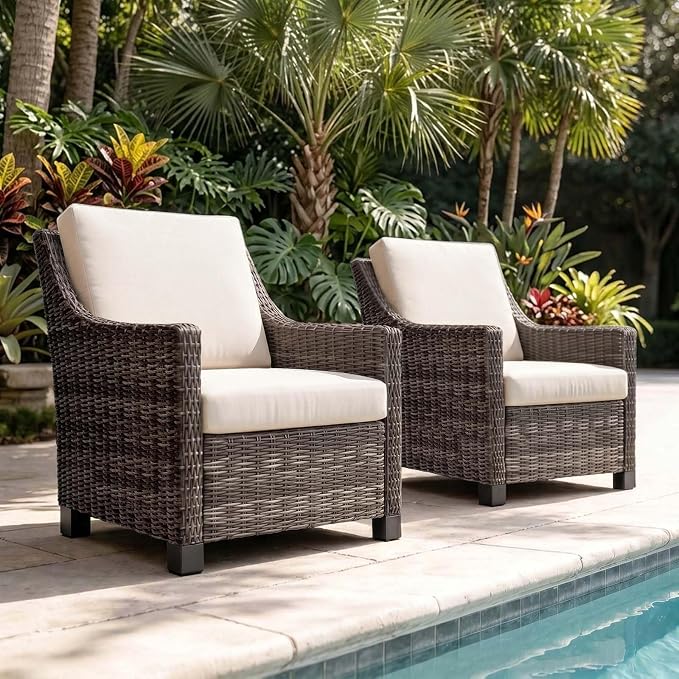 Wicker Patio Conversation Set, Outdoor Patio Chair Set with Deep Seating, Wide Armrests & Thick Cushions, All-Weather Outdoor Furniture Set for Patio, Porch, Deck & Backyard