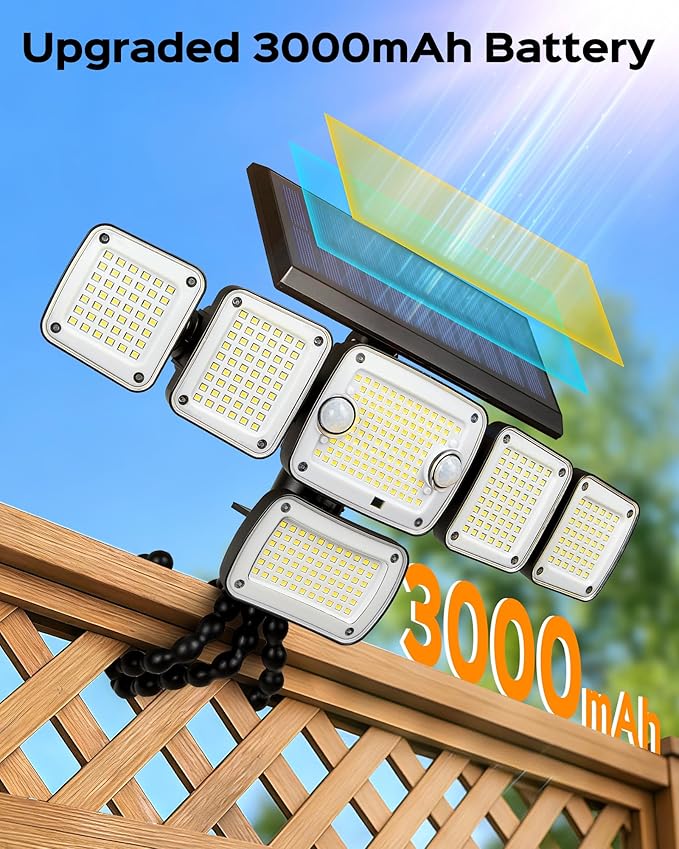 Motion Sensor Outdoor Lights with Flexible Octopus Tripod , 6000LM 336LED Security Flood Lights with Remote Control, 360°Wide Angle, 6 Heads Solar Lights Outdoor Waterproof for Yard Patio Garage