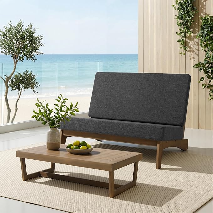 UIXE Wood Patio Furniture Sets, 2 Pieces All Weather Patio Loveseat Outdoor Sofa with Solid Wooden Coffee Table - Dark Gray