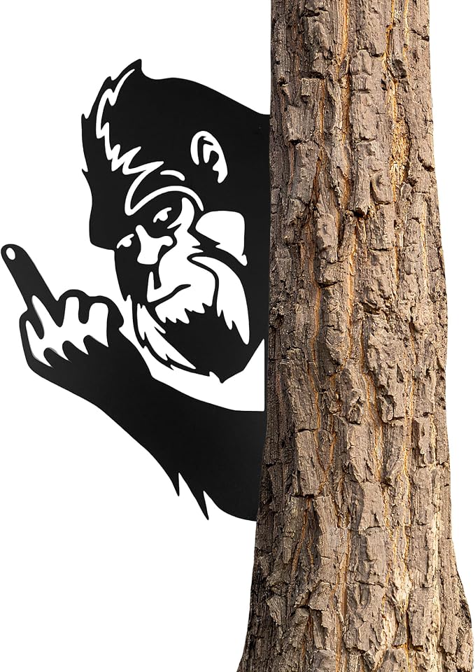19.7 IN Sasquatch Peek Flip Off Metal Sign Bigfoot Yard Decor | Funny Big Foot Cutout Plaque Sculpture Silhouette Art Tree Fence Garden Patio House Wall Porch 19.7x13 IN Middle Finger