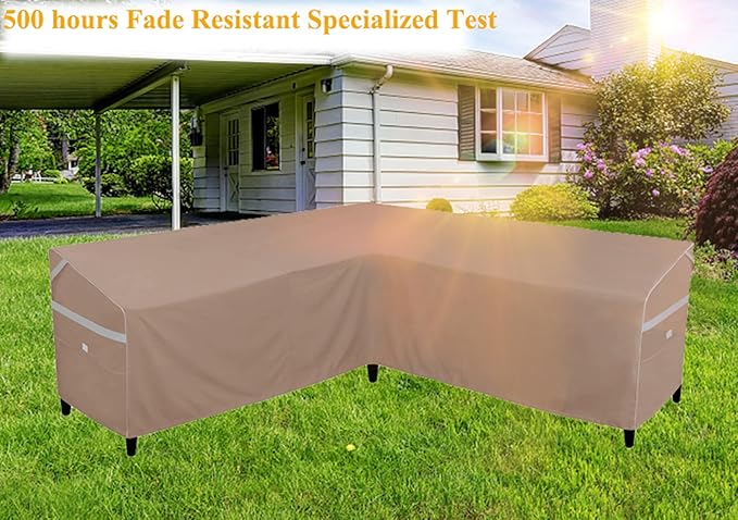 Heavy Duty Waterproof Outdoor V-Shaped Sectional Sofa Cover UV Resistant Patio Furniture Covers for 5 Seater 85" W (on Each Side) x 33" D x 31" H Brown