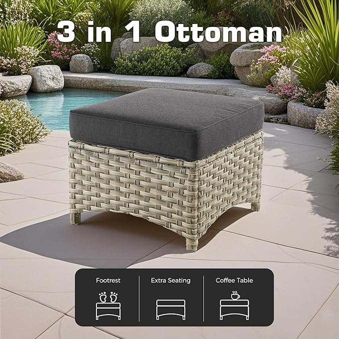 6-Piece Outdoor Patio Furniture Set with Fire Pit Table,All Weather Wicker Rattan Patio Seating Sofa and Chair Set with Ottomans,Outdoor Conversation Sets with 3 Seater Couch for Porch Deck Yard,Black