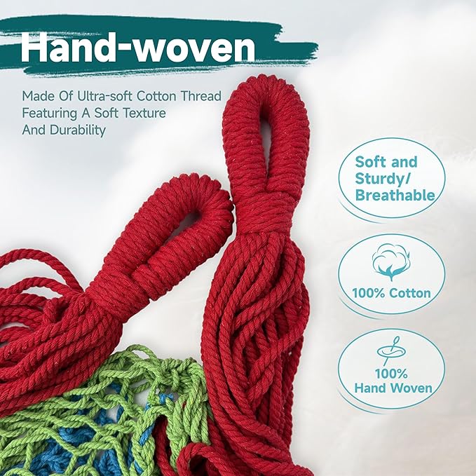 Handwoven Mayan Hammock with S Hooks - Breathable Open Weave for 1-2 Adults, Portable with Carry Bag by Bathonly (Backyard, Camping, Beach) - Multicolor