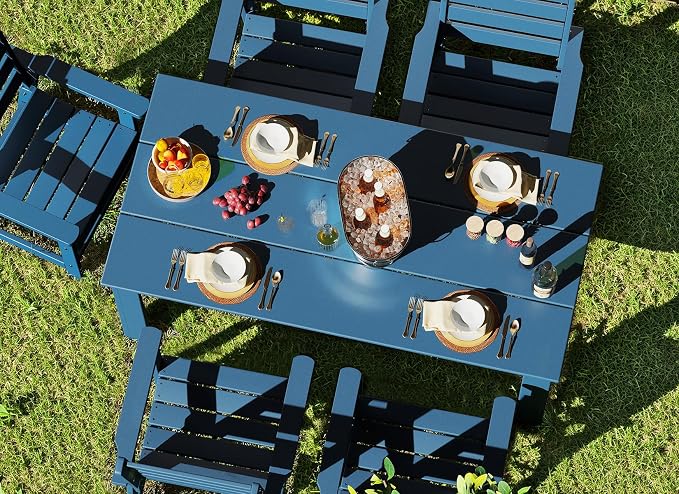 GREENVINES 5-Piece Patio-Dining-Set | HDPE Plastic | Outdoor Table and Chairs Sets for 4 | Patio Furniture | All Weather | Umbrella Hole | for Backyard Poolside Garden | Blue