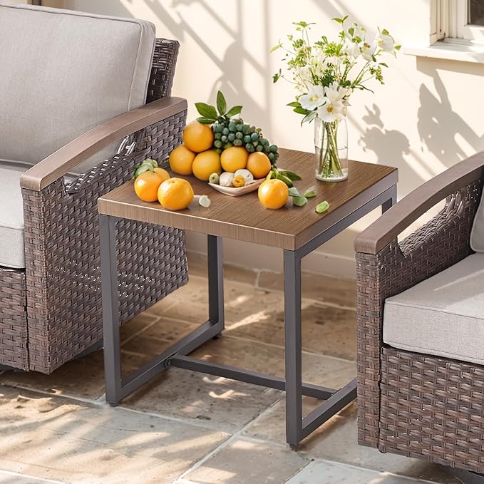 Luxury Outdoor Swivel Rocker Patio Chairs with Metal Side Table - Heavy Duty 3 Piece Patio Furniture Set All Weather Wicker Glider Set with Thick Cushion for Porch, Poolside and Deck - Beige