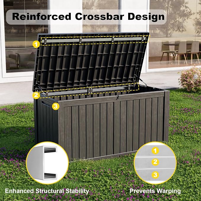 DRATO 180 Gallon Outdoor Storage Box Waterproof, Resin Large Deck Box for Patio Furniture Bench, Pool Garden Tools, Weatherproof Outside Storage Bin for Backyard Porch (Black, 180 Gallon)
