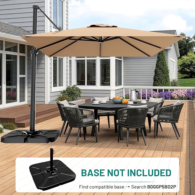 AreShark 8 X 8 FT Cantilever Patio Umbrella, 360-Degree Rotation Round Hanging Offset Umbrella with Crank, Heavy Duty Patio Umbrella for Patio, Pool, Garden, Deck, Beige