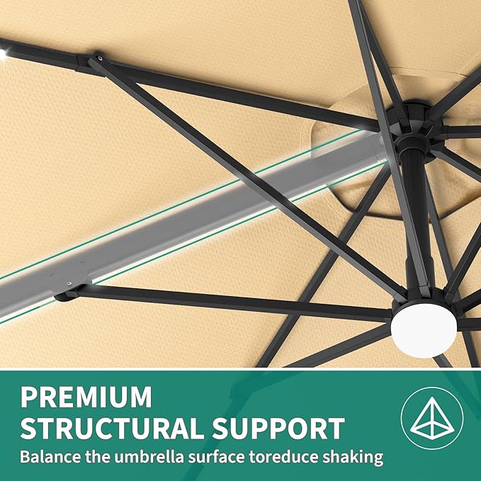 Garvee Cantilever Patio Umbrella 10ft Large Round Umbrella Outdoor Market Umbrellas 360°Rotation Offset Hanging Outdoor Shade for Patio