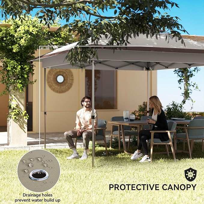 Outsunny 12' x 12' Pop Up Canopy Tent with Netting and Carry Bag, Instant Sun Shelter with 137 sq.ft Shade, Tents for Parties, Height Adjustable, for Outdoor, Garden, Patio, Beige and Brown